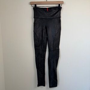 Spanx Leggings Women's SM Black Moto Faux Leather Grunge Punk Y2K